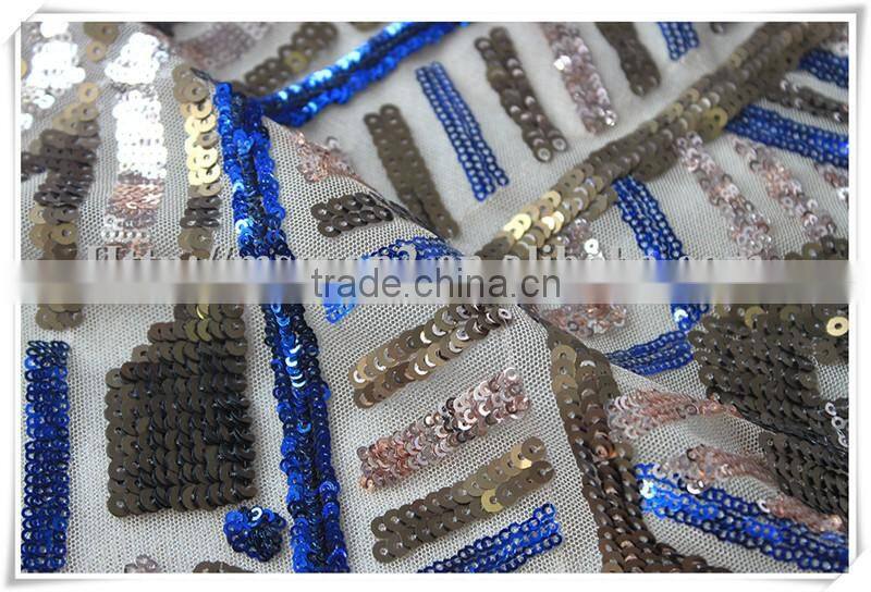 Latest sequins glitter mesh embroidery sequins lace fabric on wholesale