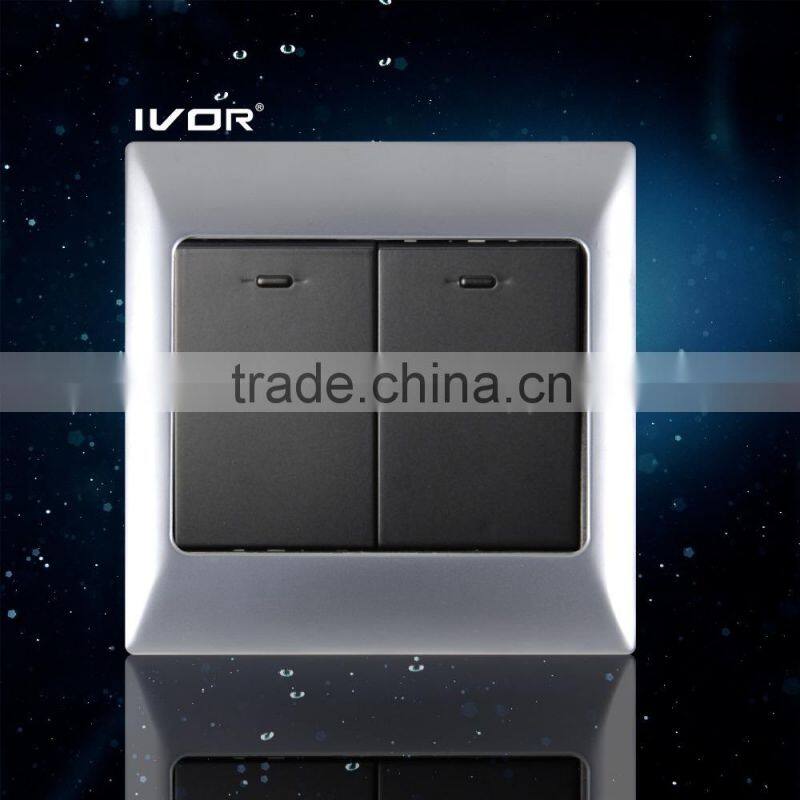 Wall mounted light switch, machnical switch 2 gang light control switch