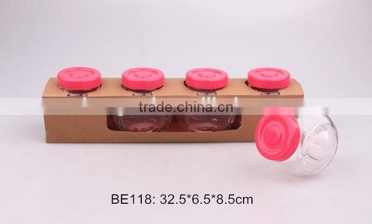4pcs glass spice jar with plastic lid and spoon