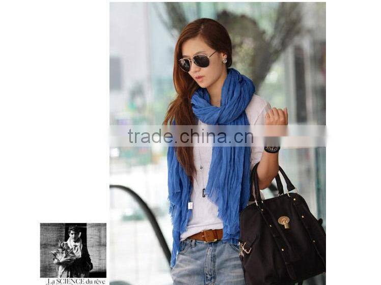 Promotion 1Dollar Scarf 2014 New Fashion Women Girls Candy Color Crinkle Long Soft Scarf Wrap Shawl Stole