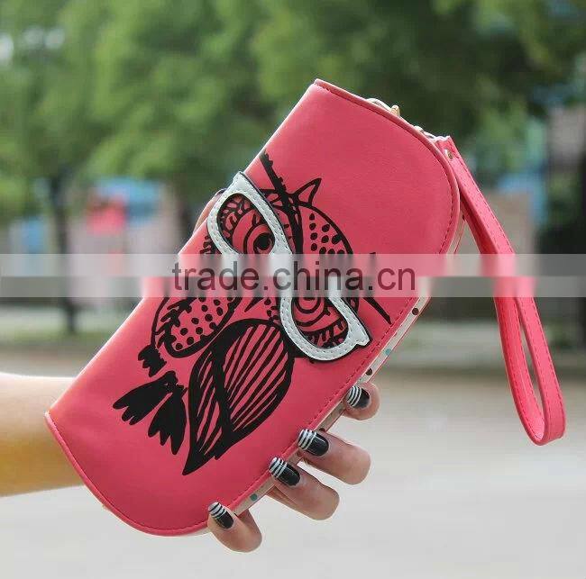 Cute Owl Glasses Hit Color Printing Korean Rounded Zipper Long Women Wallet New Fashion Ladies Clutch Card & ID Holders Purse
