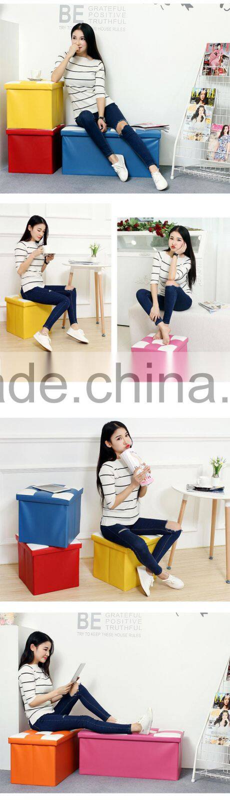 Waterproof rectangle Faux Leather Folding Seat Foot Stool Storage Box