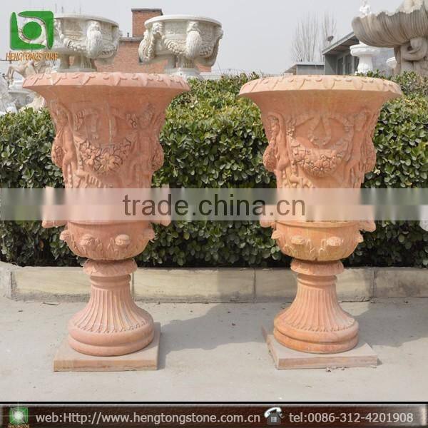 Natural Stone Red Flowerpot