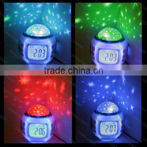 music and starry sky calendar/LED light clock/time date week and thermometer table alarm