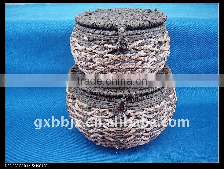 Brown round paper rope woven iron frame small kid box