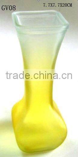 7.7x7.7x20cm light yellow glass vase for home decoration GV08