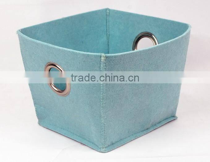 High Quality Mini Blue Open Top Felt Storage Box With Round Metal Holes(Small)