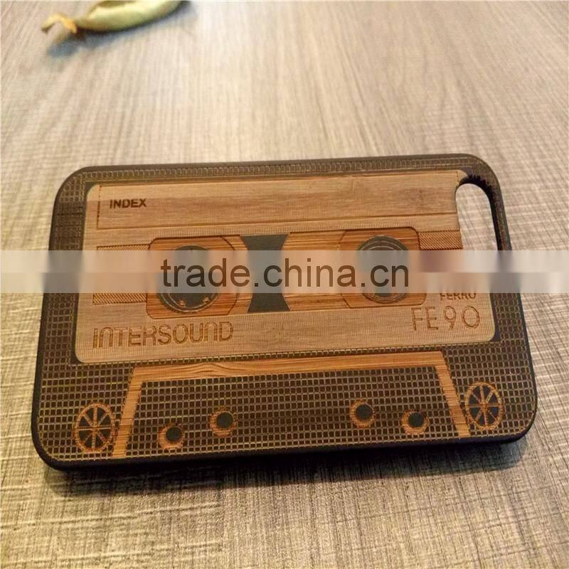 Classical Chinese 2017 newest design PC sticked with wood cartoon carving cell phone case for Iphone