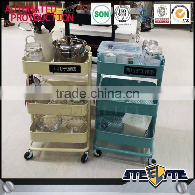 3 Tiers Rolling Basket Storage Display trolley for kitchen