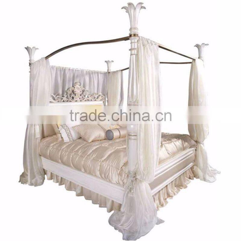 New Arrival Well Design Italian Style Snow White Carving Four Poster Bed BF12-04244b