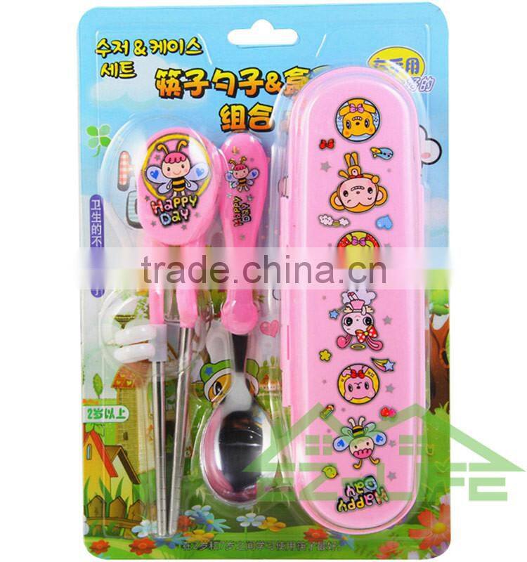 Korean stainless steel baby faltware sets training chopsticks and spoon