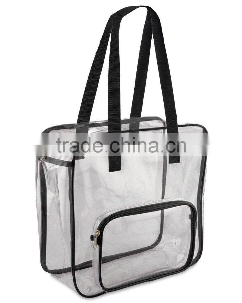 Clear Oversized Tote PVC Vinyl Plastic Large Shopper Shoulder Bag Transparent with front clear zipper pocket