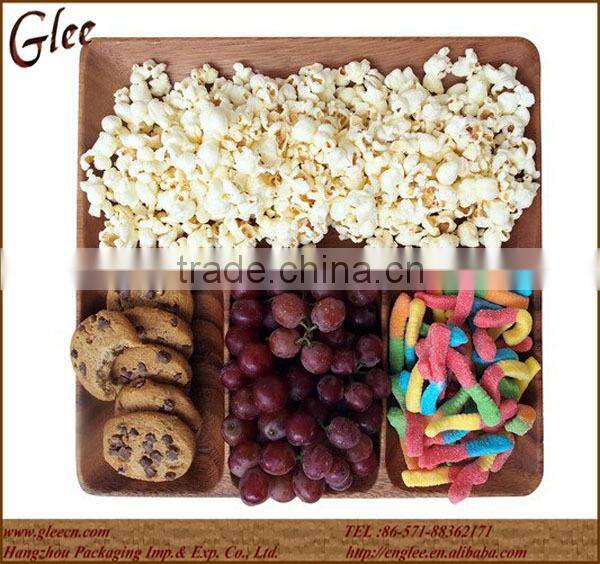 12" square tray with 4 section wooden tray for food