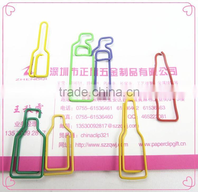 Red color PET coated metal wire clips OEM drinking bottle shaped document clips