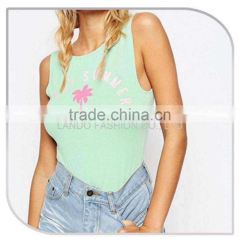 Summer style pale green women body suit with cute print