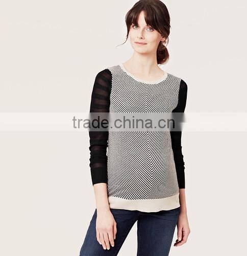 Maternity Mixed Chevron Sheer Striped Sweater