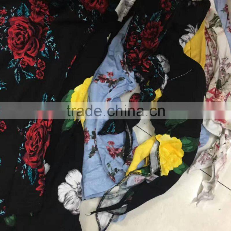 Cheap boat neck mid-sleeve flower print women tops factory closeouts
