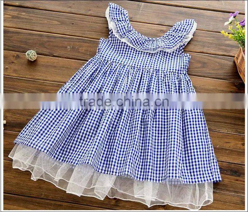New fashion kids clothing designer one piece dress bule plaid children princess summer dress