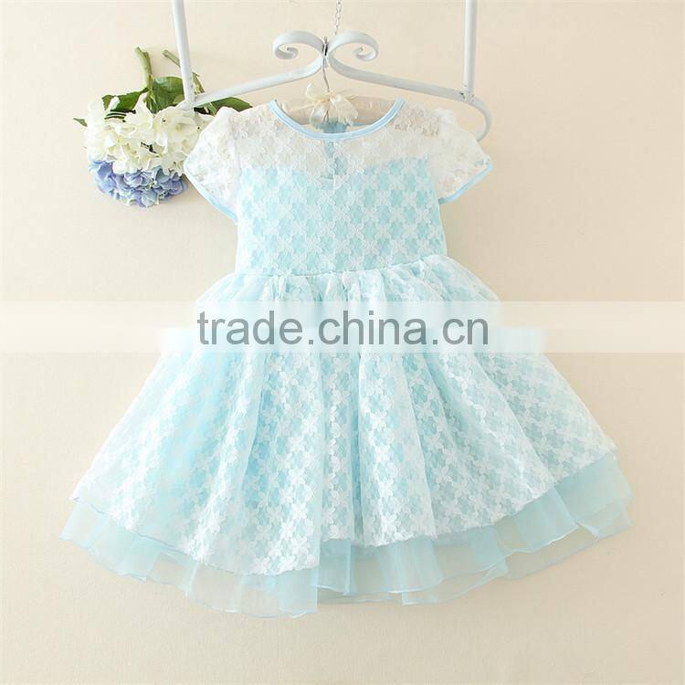 Hot selling cotton chiffon baby girl summer dress beautiful chinese dresses for children kid dresses blue