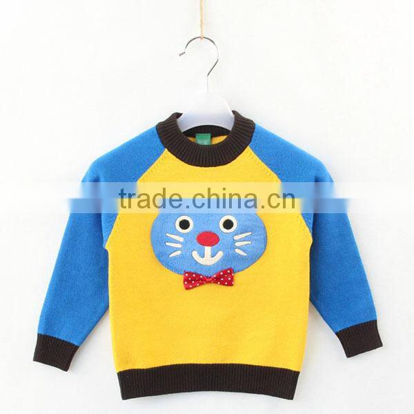 Cartoon style baby knitting sweater raglan sleeve contrast color pullover