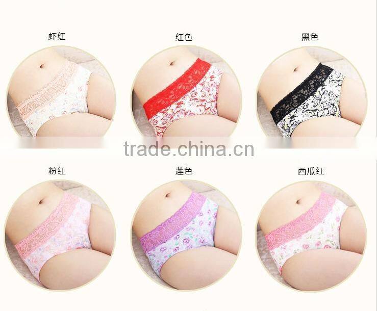 Ladies mid waist underwear sexy lace printing briefs pants hollow women underwear