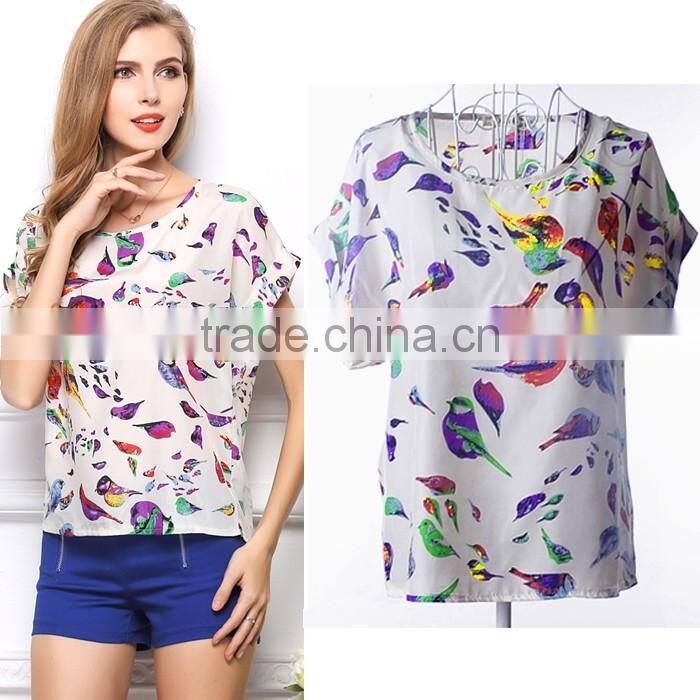 2016 Summer Fashion Women's Loose Chiffon Tops Batwing Short Sleeve T Shirt Casual Blouse