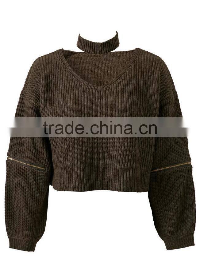EY0853S 2016 Women Autumn Winter Long Sleeve Knitted Halter Pullover Sweater