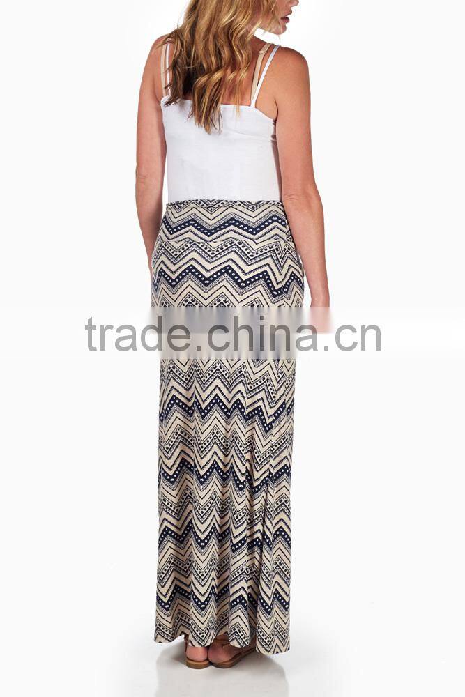 NAVY BLUE CREAM TRIBAL PRINTED MATERNITY MAXI SKIRT