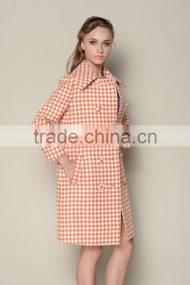 classic fashionable grid designed long style women coats winter 2016