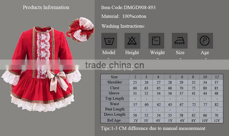 Wholesale Handmade Pettigirl Autumn Red Girl Boutique Dress Cotton Flower Girls Dress With Hair Accessories G-DMGD908-893