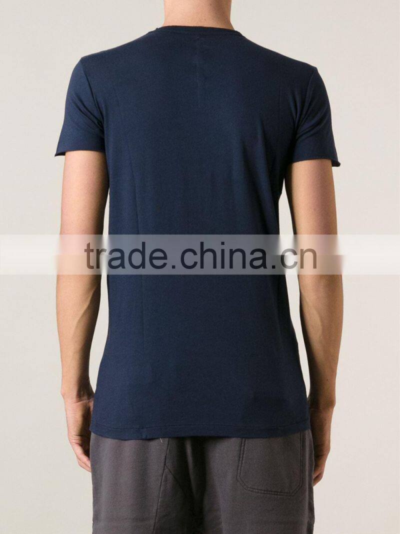 dark blue navy ribbed crew neck sunburst graphic fancy print T-shirt