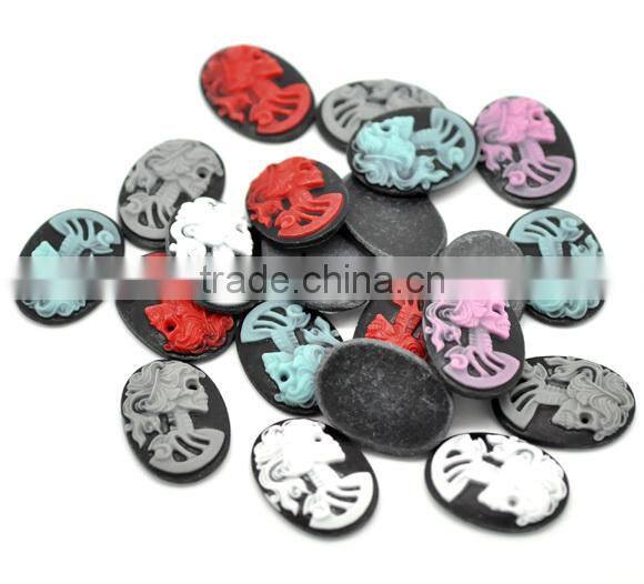 Wholesale Oval Mixed Resin Halloween Skull Pattern Cameo
