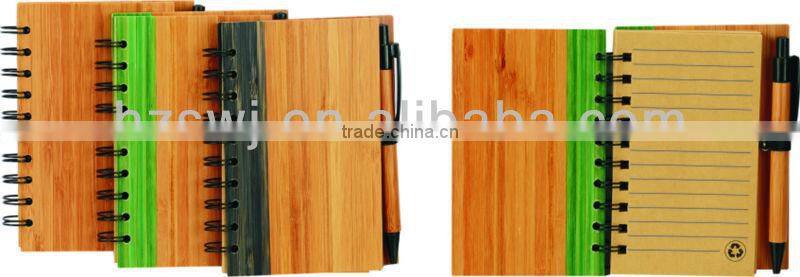 Bamboo wood cover spiral notebook A6 70grams 70sheets recycle paper cutout any shape with recycle paper pen