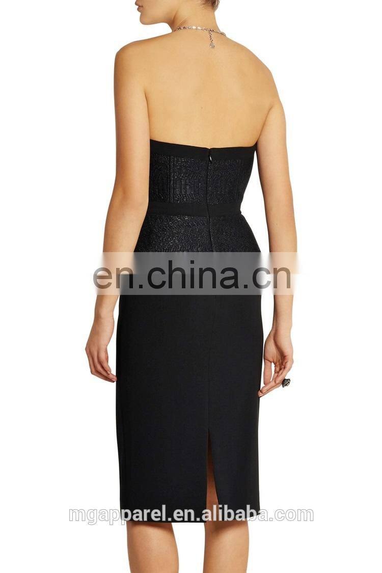 wholesale women sexy dress strapless peplum midi dress woven and crepe black peplum dress