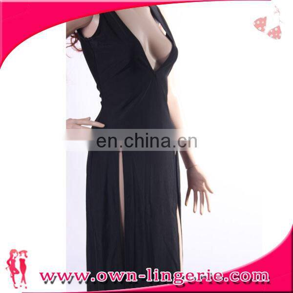 Deep v-neck open black maxi bodycon bandage dress