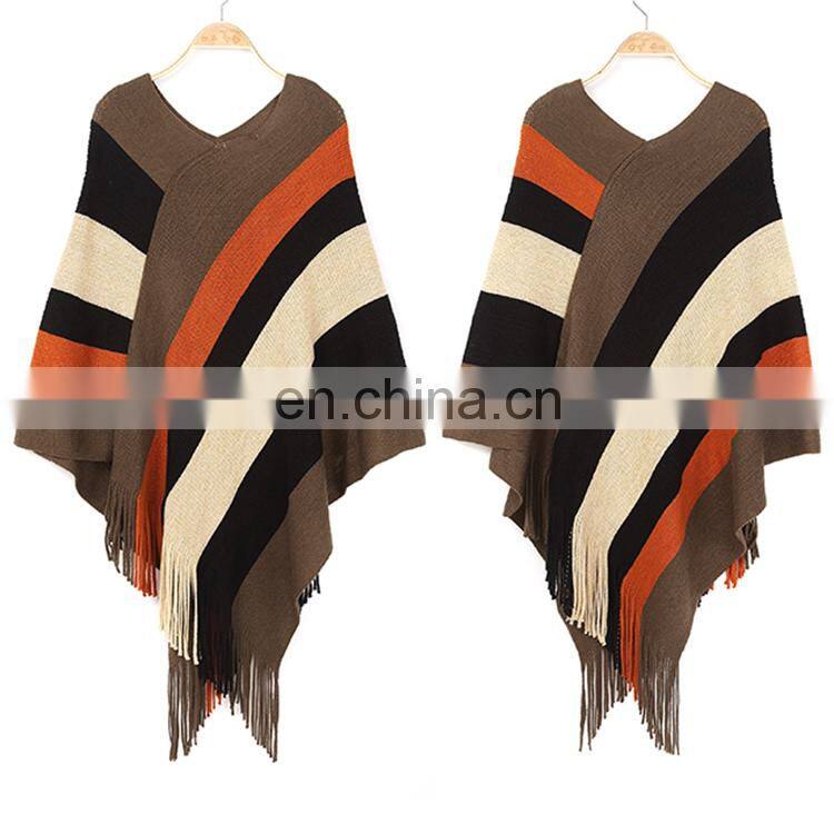 European Style Ladies Irregular Design Pullover Poncho Sweater With Tassel