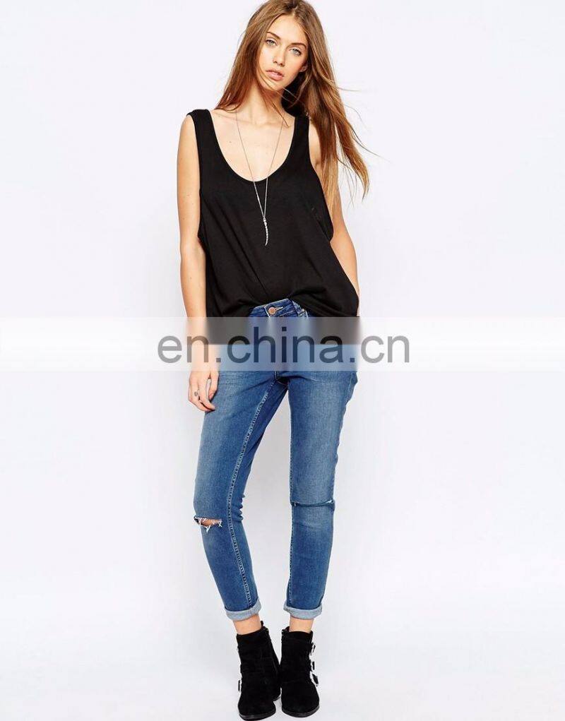 Lady drape details Loose tank top manufacturer in Guangzhou