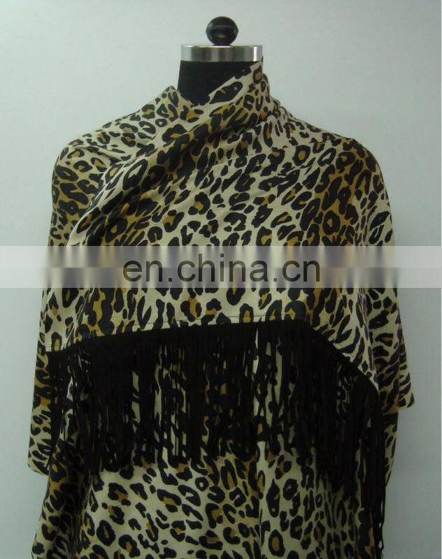 Silk Pashmina Wool Animal Printed/Plain stoles with leather fringe 2017