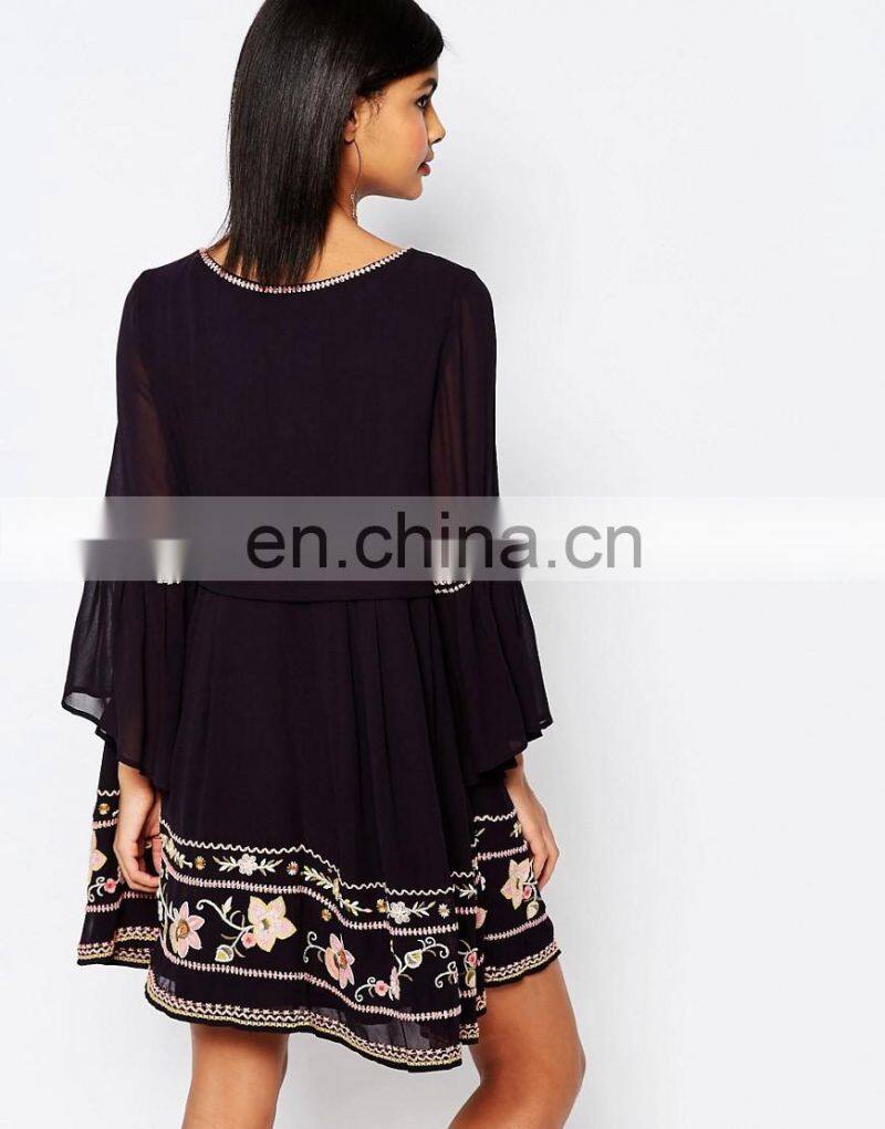 Europe black embroidery loose women casual dresses latest dress designs