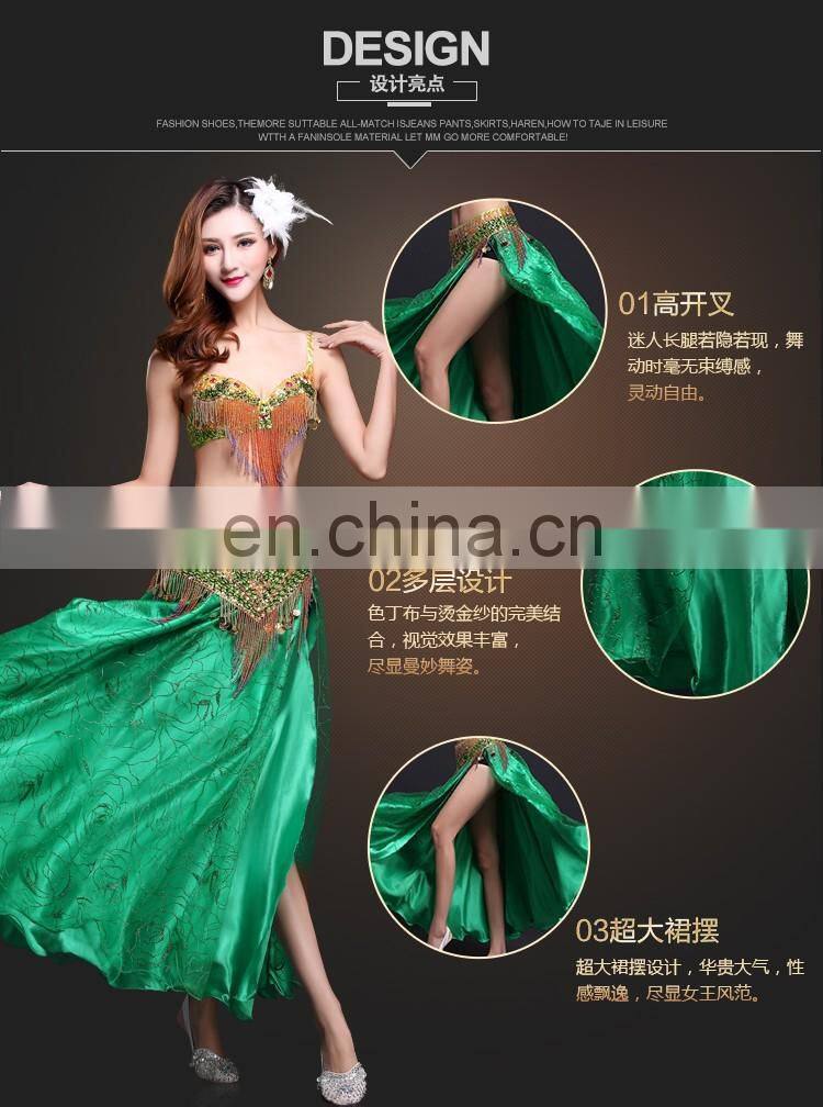 Q-6040 Professional beautiful hot sexy long glittery belly dance dress