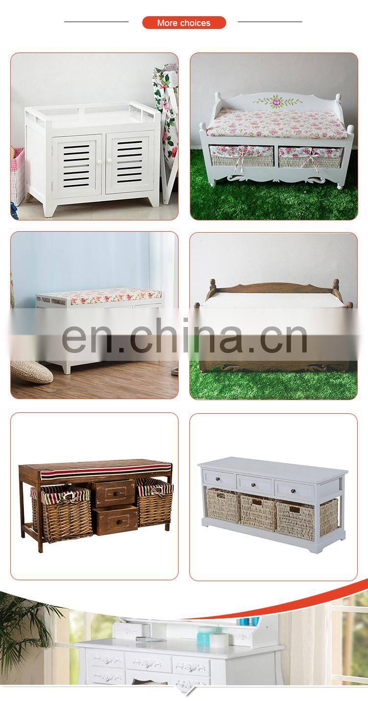 Wooden Storage Unit Bench Wicker Rattan Drawers Baskets Cushion Seat