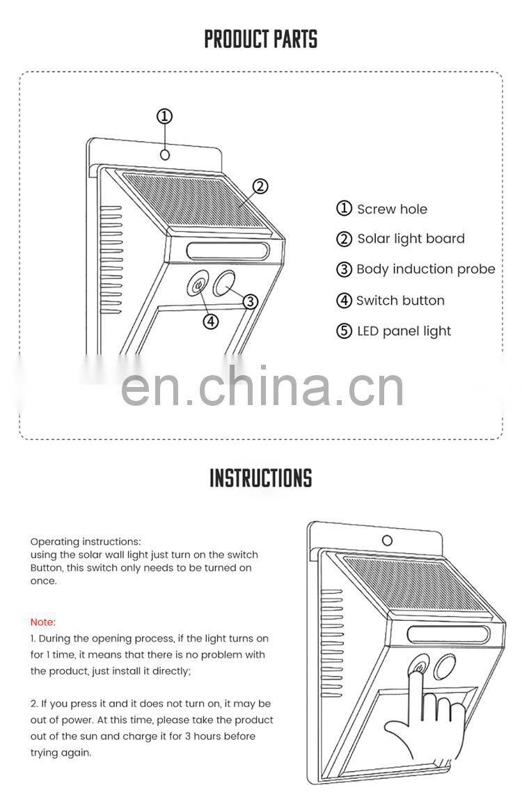 100 Outdoor Solar LED Wall Lamp Motion Sensor Waterproof Garden Decoration LED Solar Wall Lights