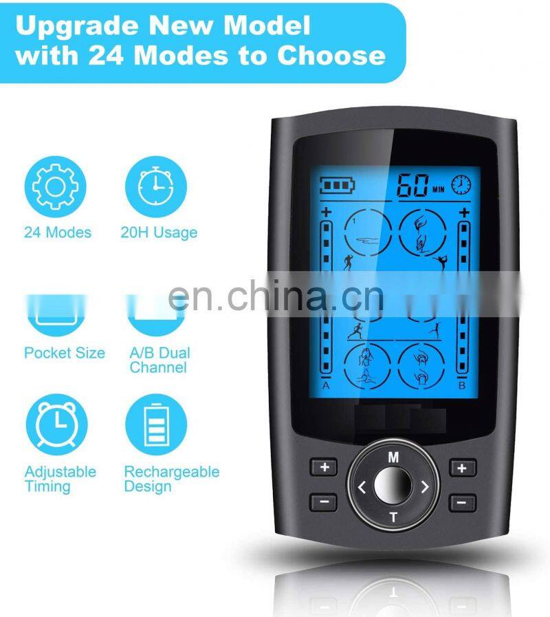 Dual Channel TENS EMS Unit 24 Modes Muscle Stimulator for Pain Relief Therapy, Electronic Pulse Massager Muscle Massager
