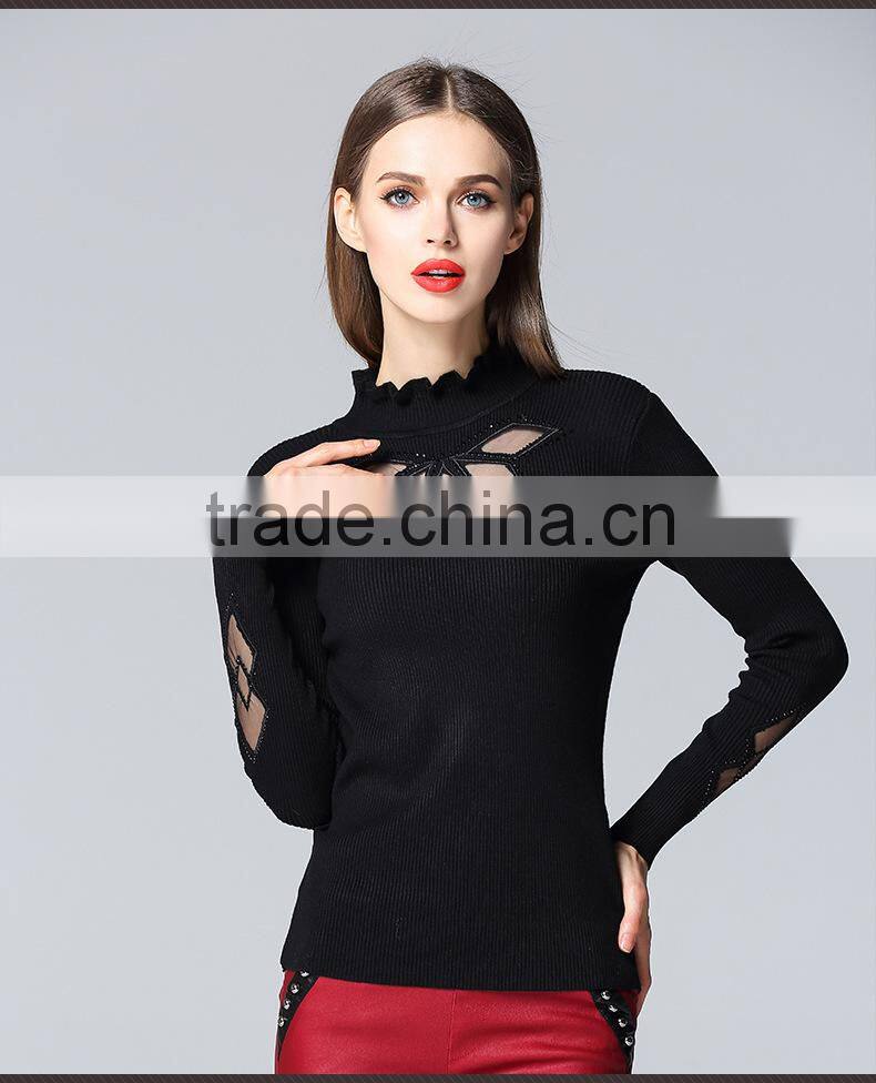Special design see through look pullover collar sexy knitwear for Fashion leads
