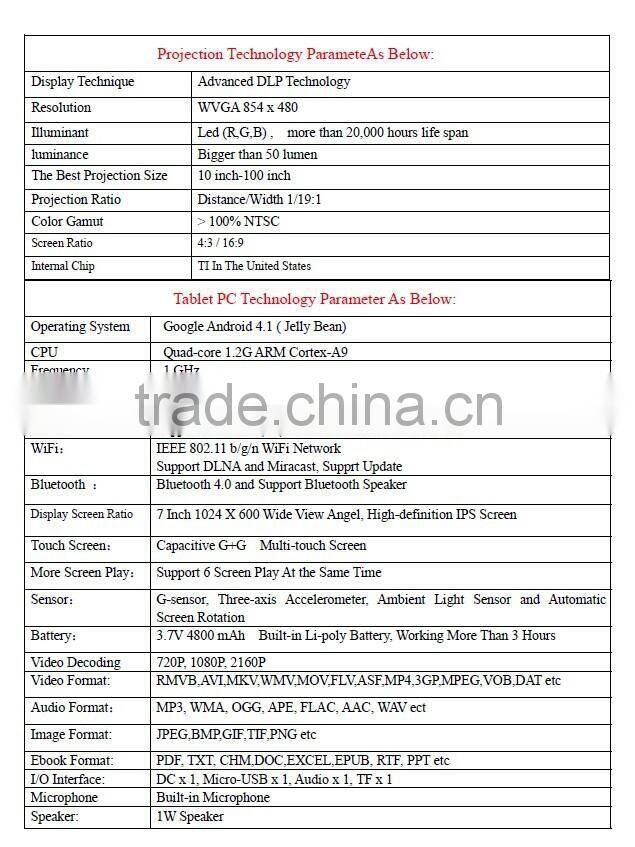 7 inch tablet pc projector with Camera