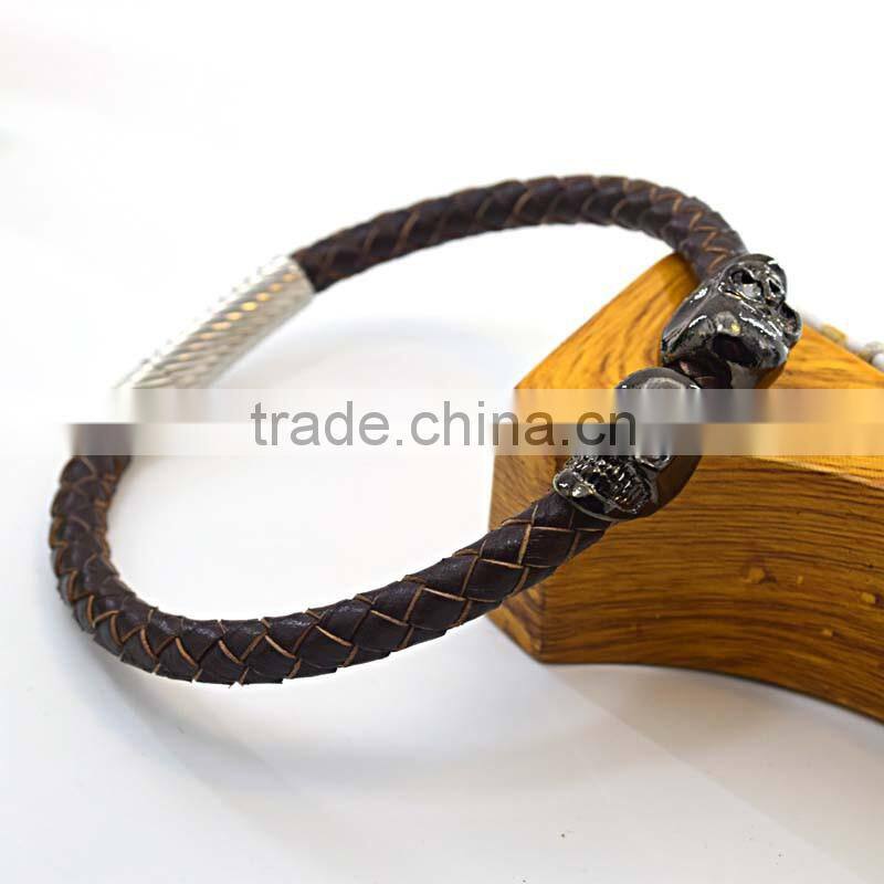 Skull costume jewellry wholesale leather bracelet