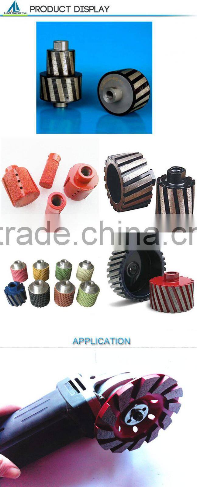 Zero tolerance drum wheel for polishing and grinding stone edge, vacuum brazed, metal bond, resin bond