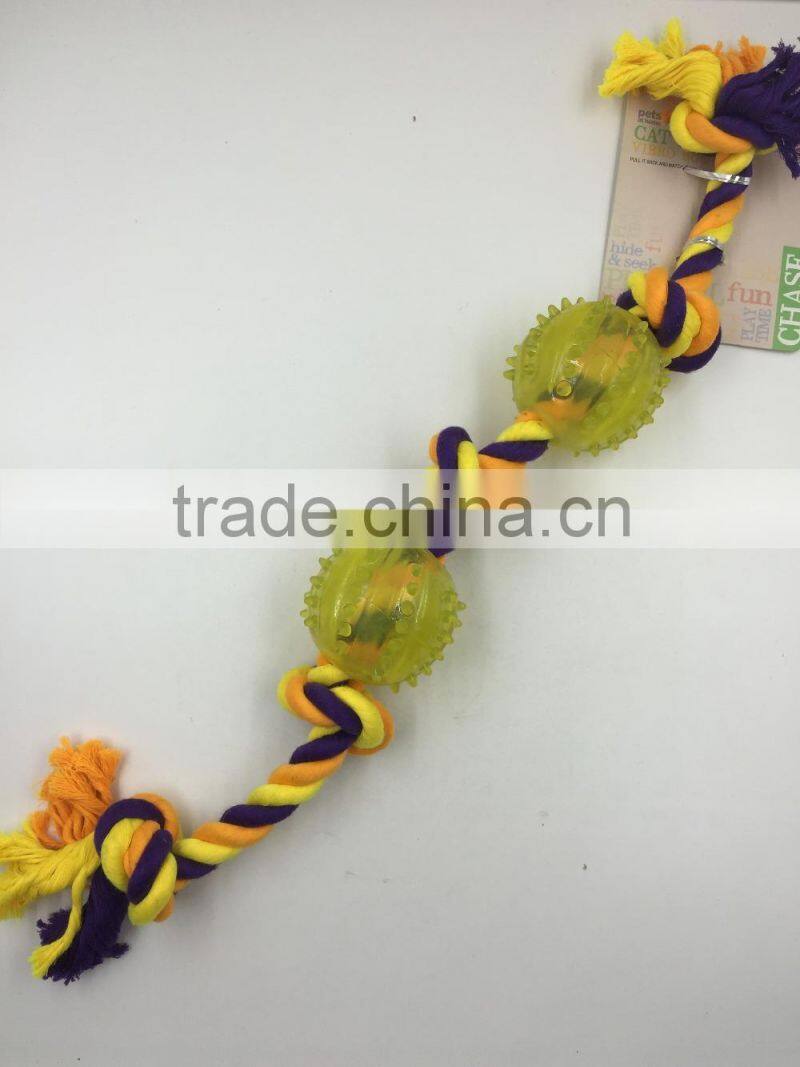 Pet product cotton rope rubber ball toy for dog