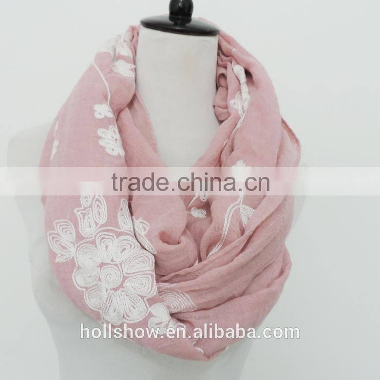 Wholesale Cotton Voile Flower Design Spring Embroidery Shawl Scarf