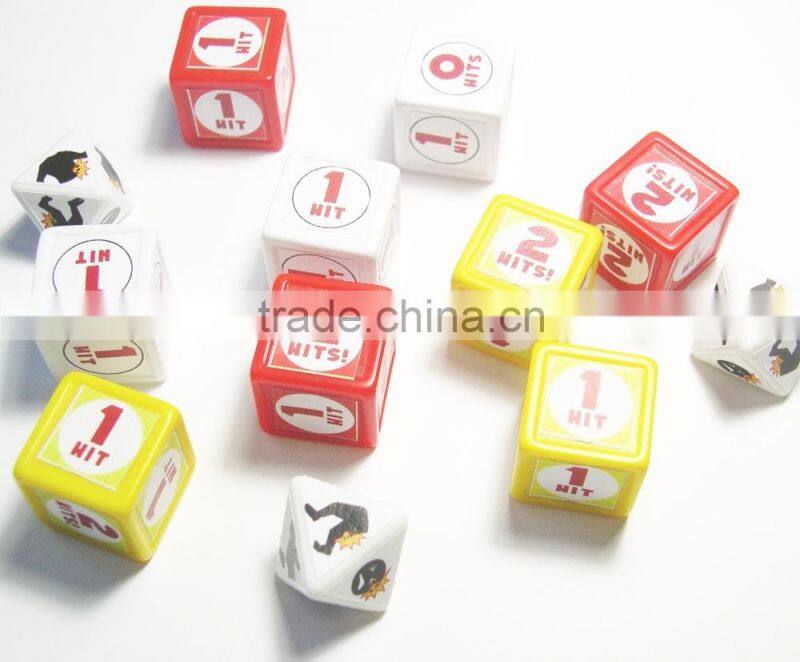 wholesale custom blank indented polyhedral dice with custom sticker